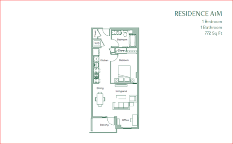 The Baxter floorpan 1 Bedroom 1 Bath 772 square feet at The Baxter Apartments, California, 90028